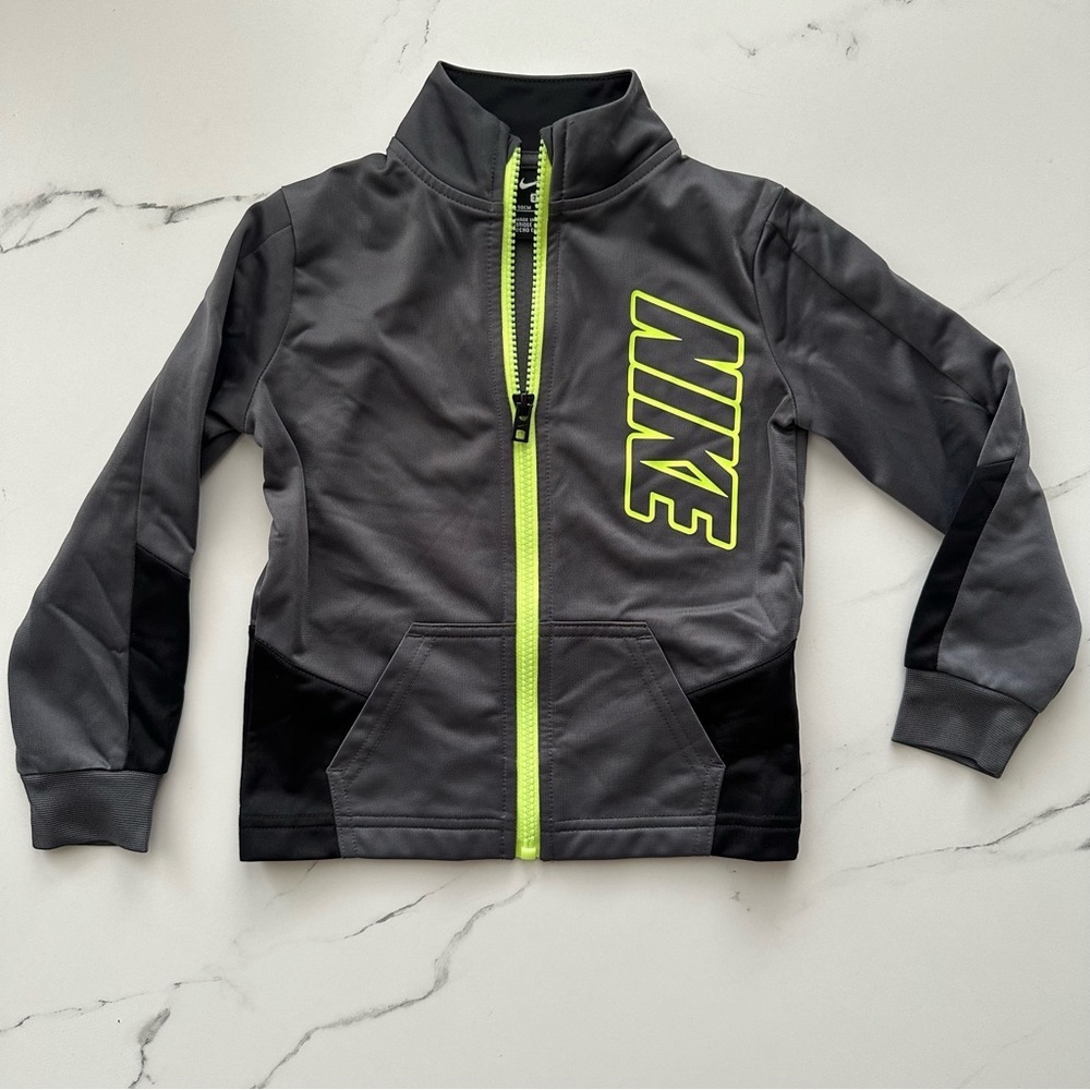 Nike Toddler Track Jacket 3T Gray Black Neon Full Zip Athletic Jacket Boys